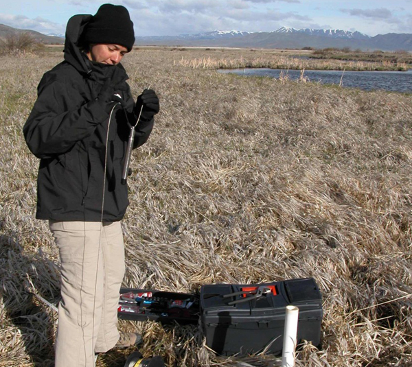 Maria Loinaz gathers data along Silver Creek. TNC file photo