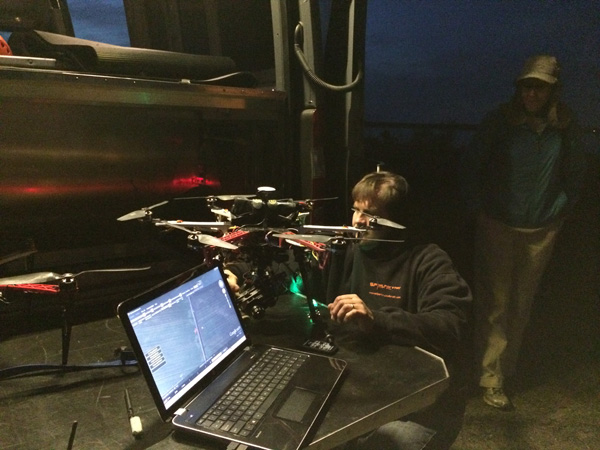 The night drone is set up for a monitoring flight. Photo: Rodd Kelsey/TNC