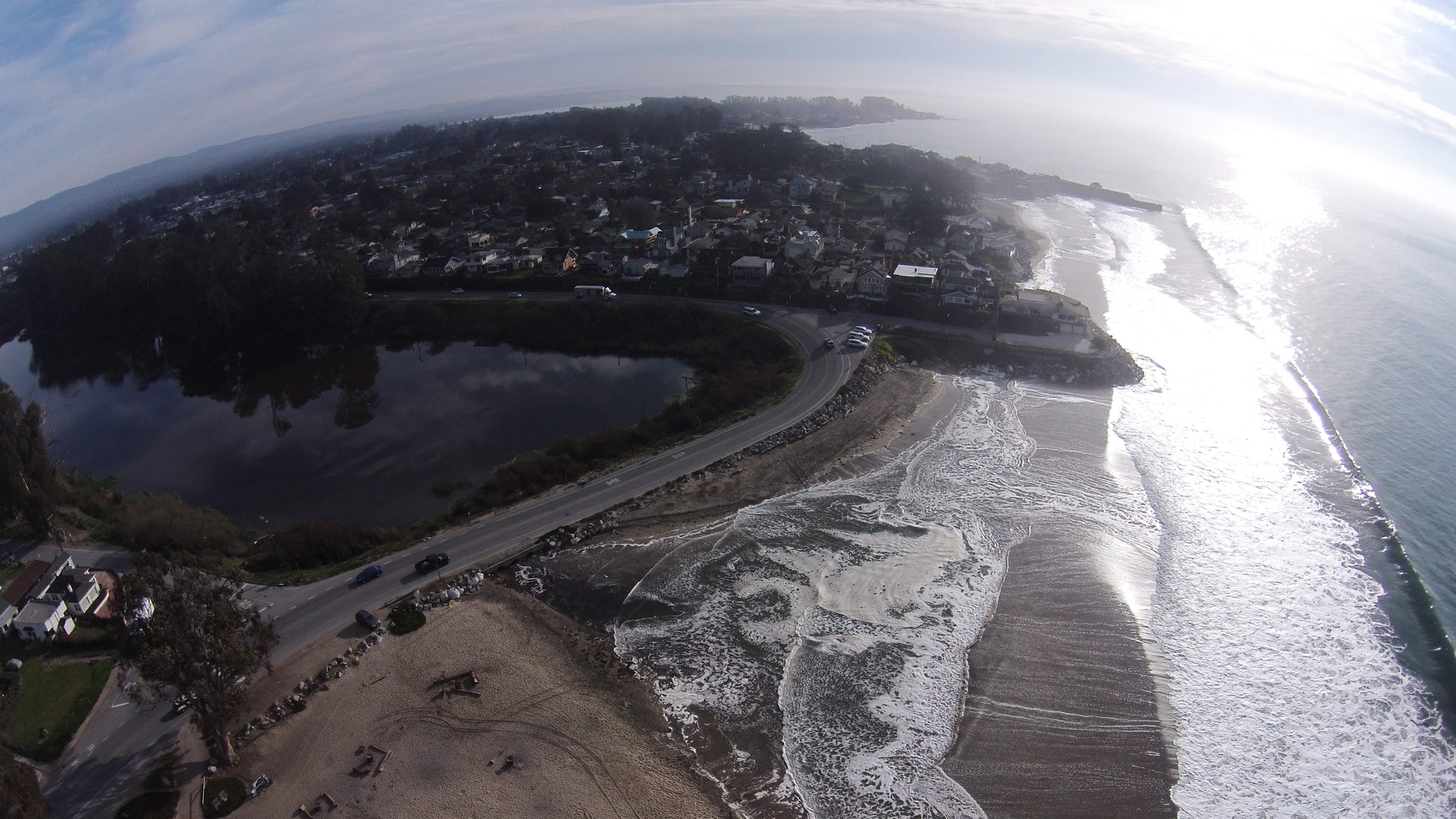 UAV imagery of king tide event at Twin Lakes Beach, Santa Cruz, California. Photo © Matt Merrifield