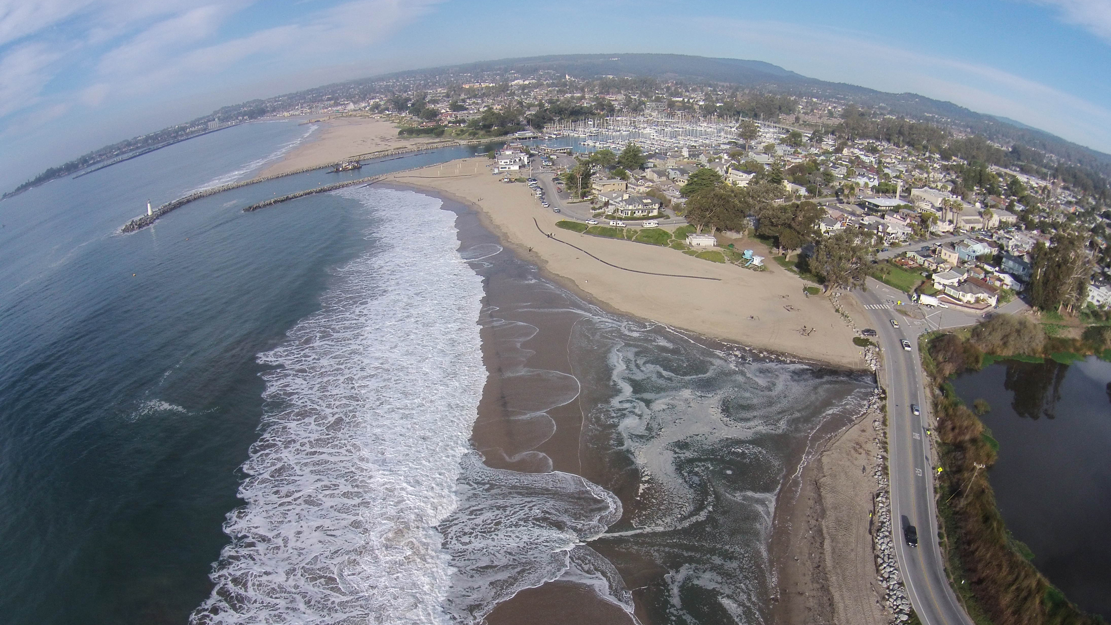 UAV imagery of king tide event at Twin Lakes Beach, Santa Cruz, California. Photo © Matt Merrifield