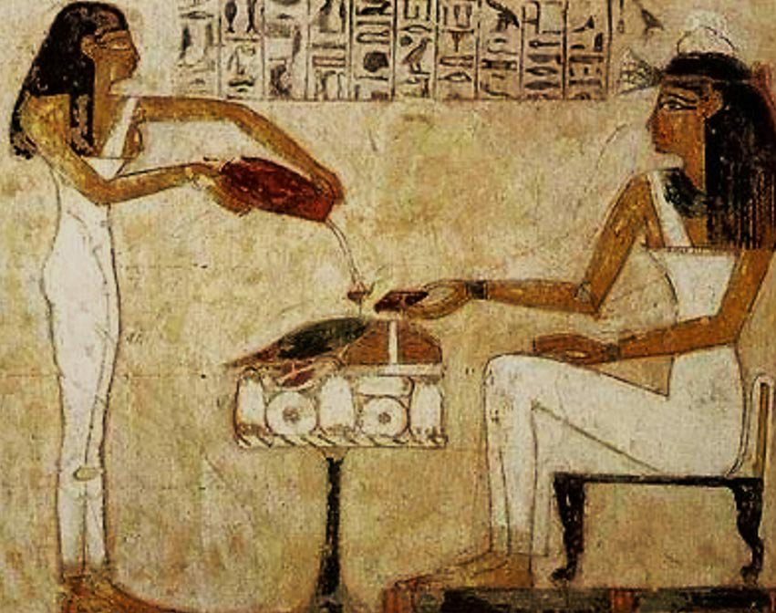 The ancient Egyptians also made beer. This painting shows a woman pouring beer. Image on Wikimedia in the Public Domain