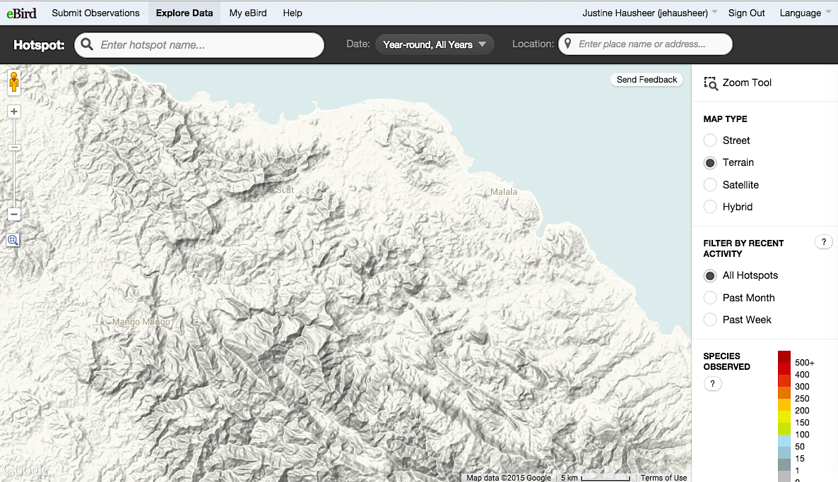 A screengrab of the Adelbert Mountains before our departure. 