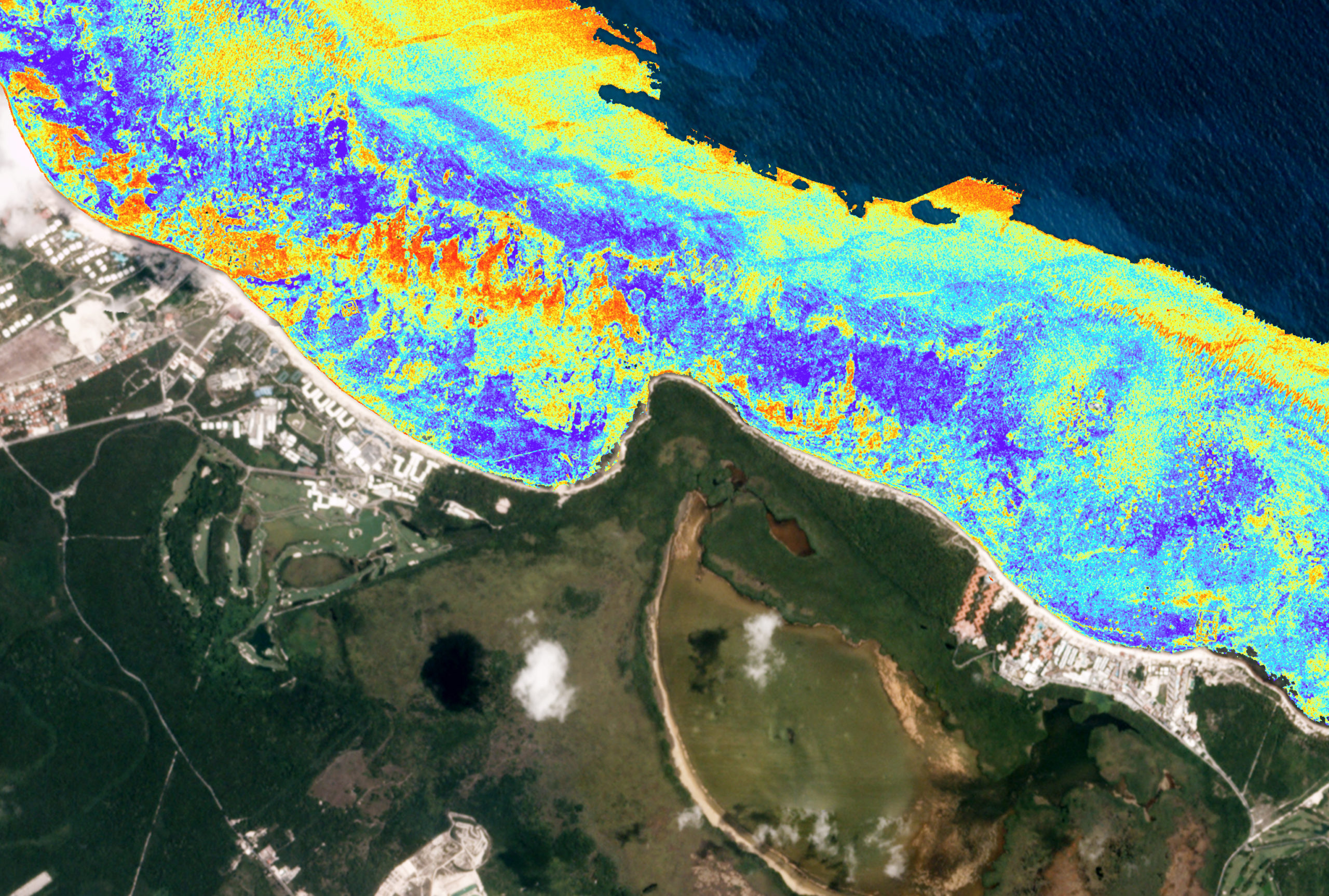 colored map showing different offshore habitats in the Dominican Republic