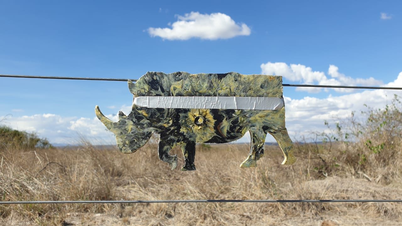 picture of a low fence with a reflective finish in the shape of a rhino