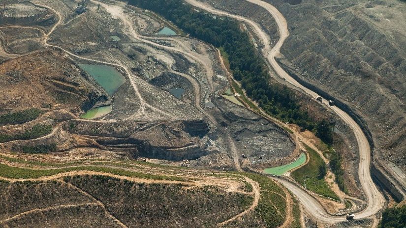 aerial view of open-top coal mine