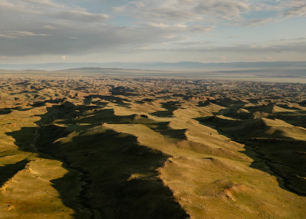 An aerial view of mountains.