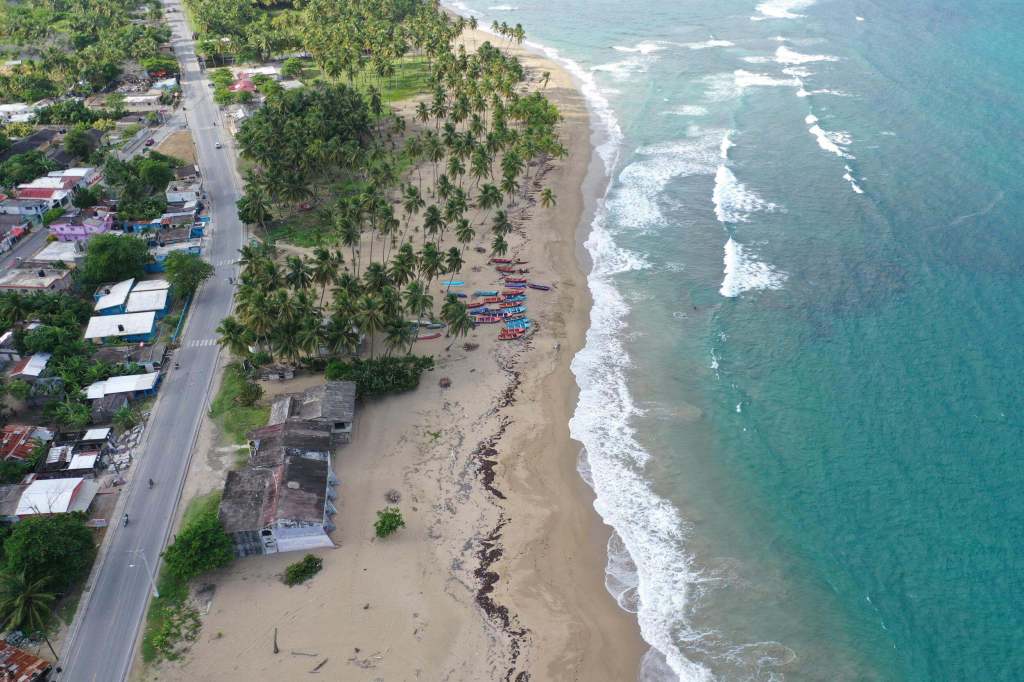aerial image of a community right on the beach