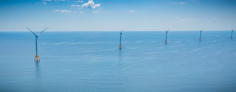 A line of turbines off the Rhode Island coast. Similar installations in the North Sea could help create habitat. © Ayla Fox